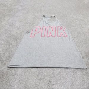 - PINK WOMENS ACTIVEWEAR TANK TOP RACERBACK ROUND NECK LOGO HEATHER GRAY S…